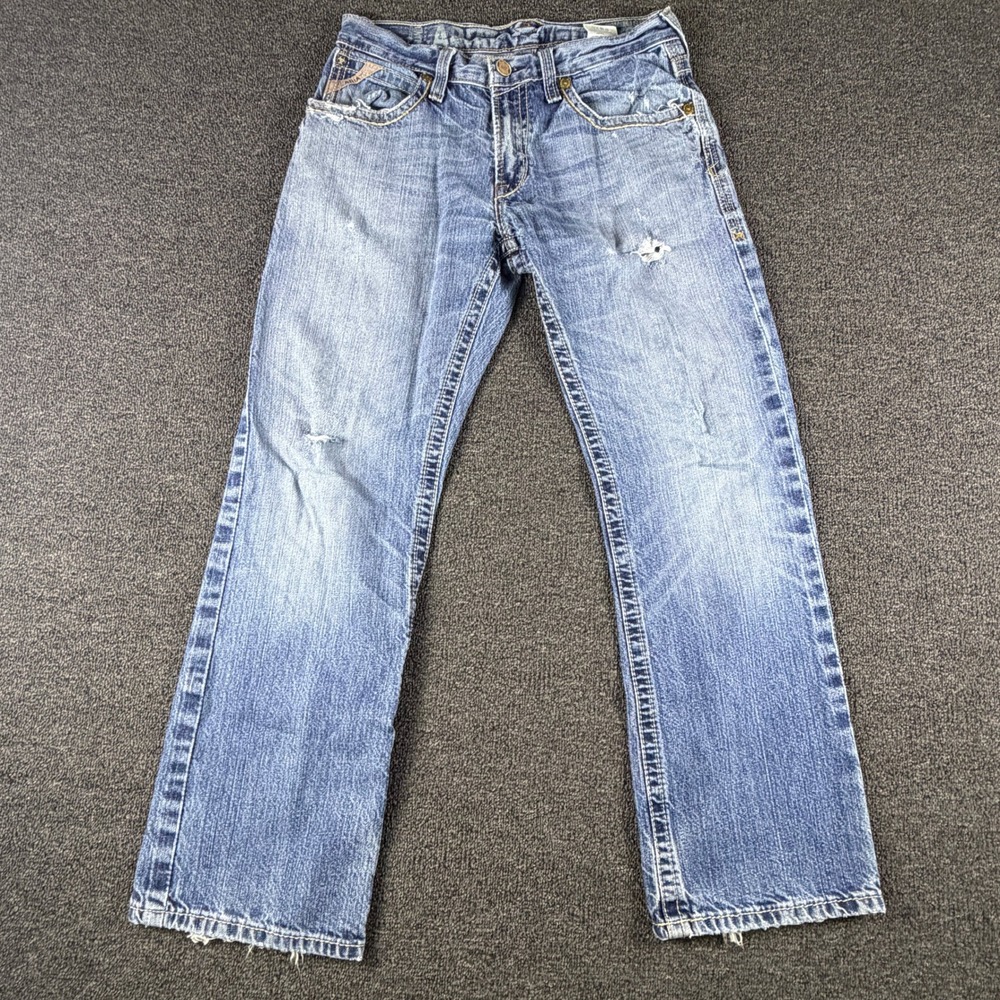 Ariat Jeans Mens 30/30 (Fits 31x29) Low Rise Boot Blue Distressed EUC